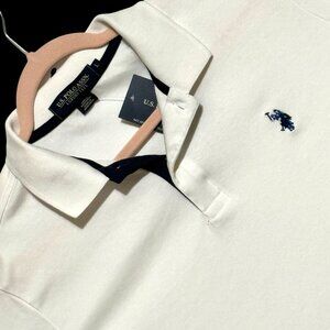 NEW U.S. Polo Assn. Mens L White Luxury Feel Polo Shirt ~ Mint Condition‎